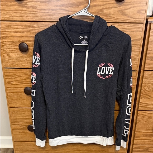 On Fire Tops - On Fire Love Charcoal and White Hoodie Sweater
